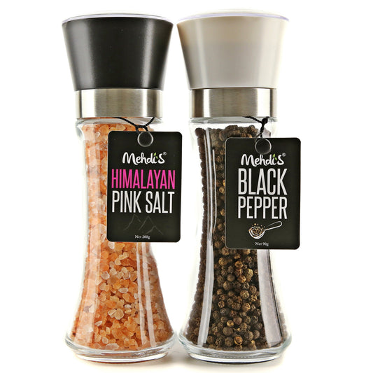 HIMALAYAN PINK SALT & BLACK PEPPER CERAMIC GLASS GRINDER PACK - Himalayan salt premixes glass grinder 
